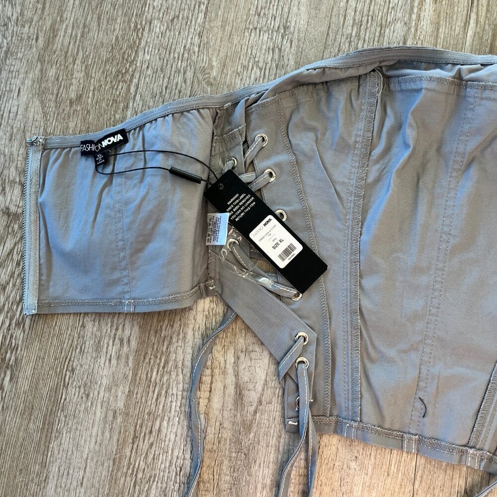 Womens NWT FashionNova Grey Strapless Cropped Top with Ties - XL - Picture 5 of 6